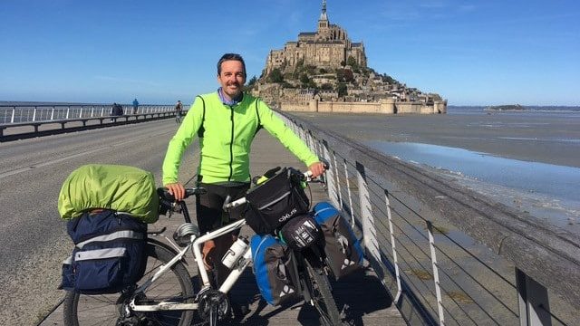 Xavier Andignac, pendant son Tour de France à vélo.