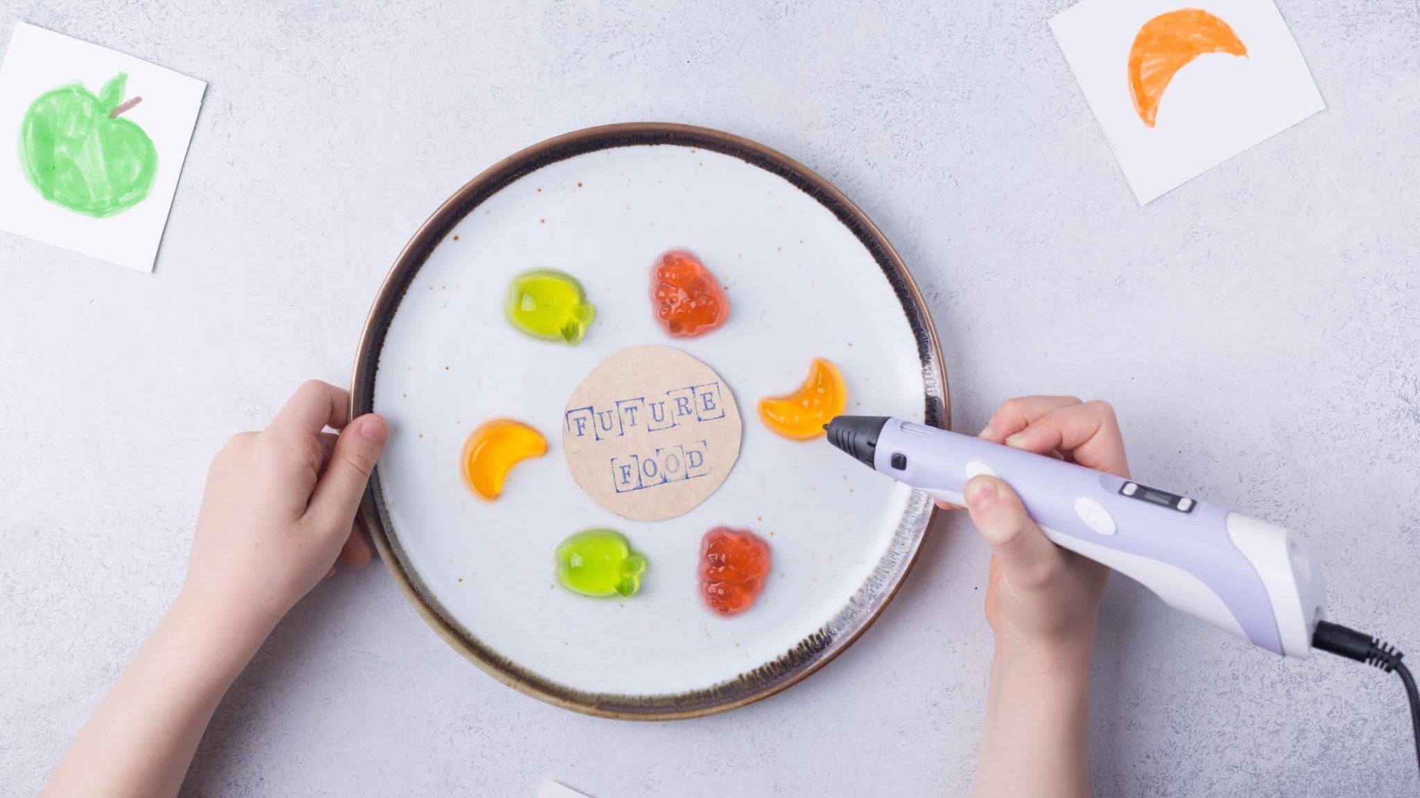 assiette et aliments imprimés en 3D